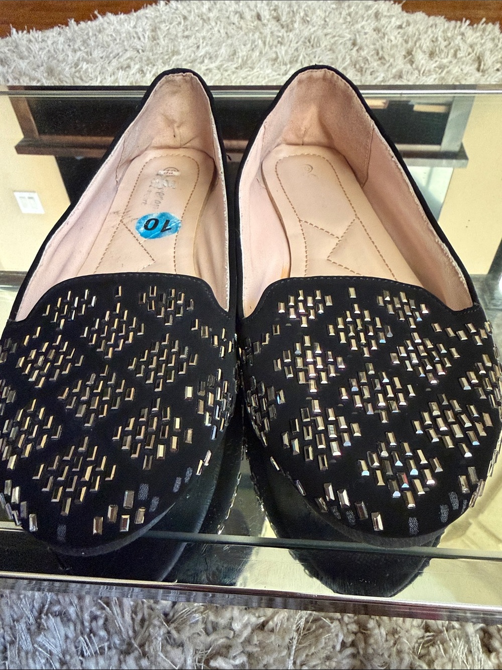 Black Embellished Women's Loafers - Sleek Stud Detail